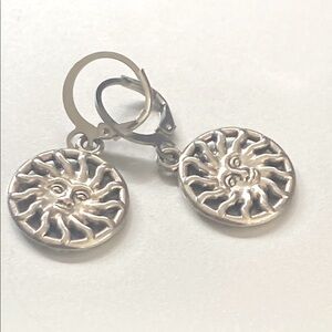 Sun Face Silver Tone Pierced Celestial Boho Dangle Earrings